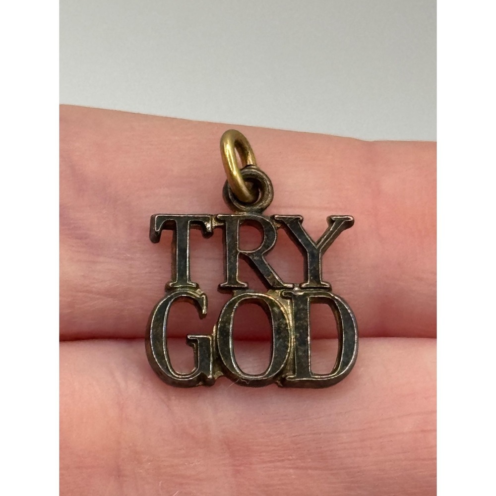 Vintage Tiffany & Co Sterling Silver Vermeil Try God Pendant Charm